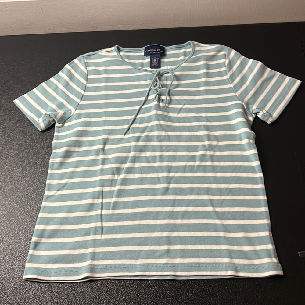 CHARTER Club Classics Blue And White Striped Tshirt SZ Medium